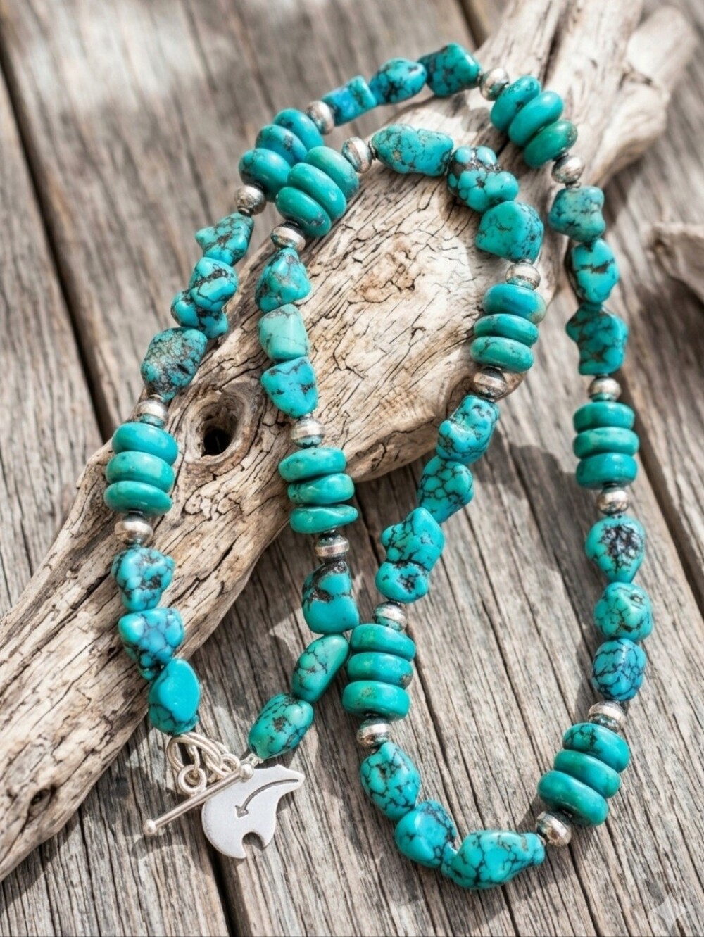 Sterling Silver Genuine Turquoise beaded necklace